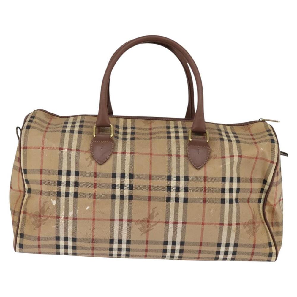 Burberrys Nova Check Boston Bag PVC Beige Gold Auth gh919 - Picture 2 of 16